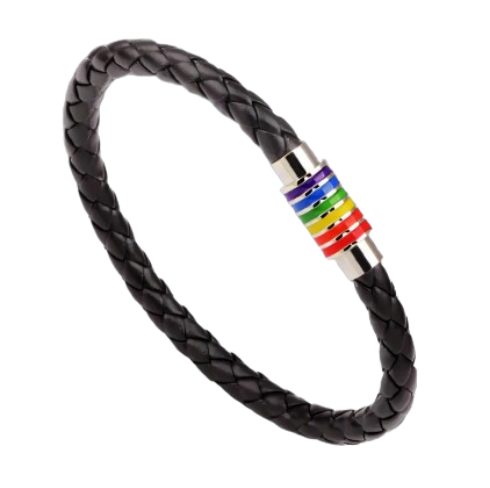 Braided Bracelet with Rainbow Striped Magnetic Clasp