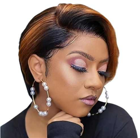 Synthetic Lace Front Wig - Ombre Gold Blonde Black Pixie Wig